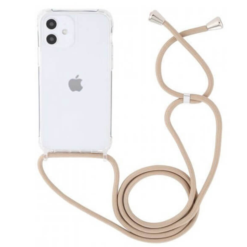 Priehľadný silikónový ochranný kryt so šnúrkou na krk pre Apple iPhone 13 Pro - zlatá