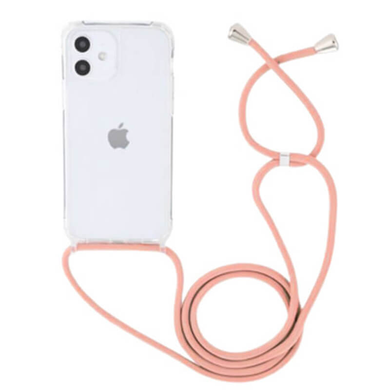 Priehľadný silikónový ochranný kryt so šnúrkou na krk pre Apple iPhone 13 Pro Max - ružová