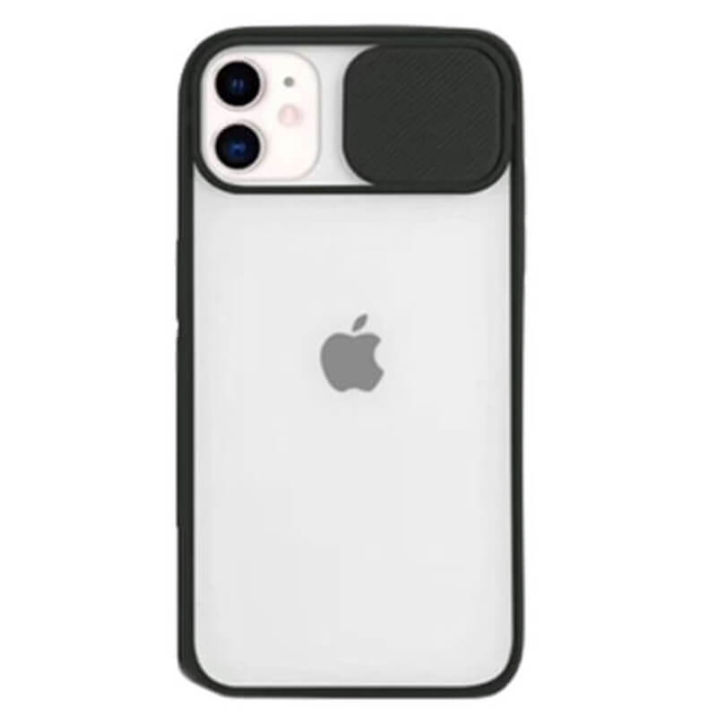 Silikonový ochranný obal s posuvným krytem na fotoaparát pre Apple iPhone 12 - čierny