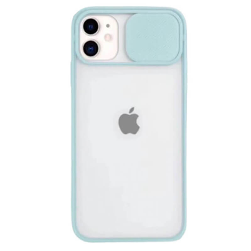 Silikonový ochranný obal s posuvným krytem na fotoaparát pre Apple iPhone 14 - svetlo modrý
