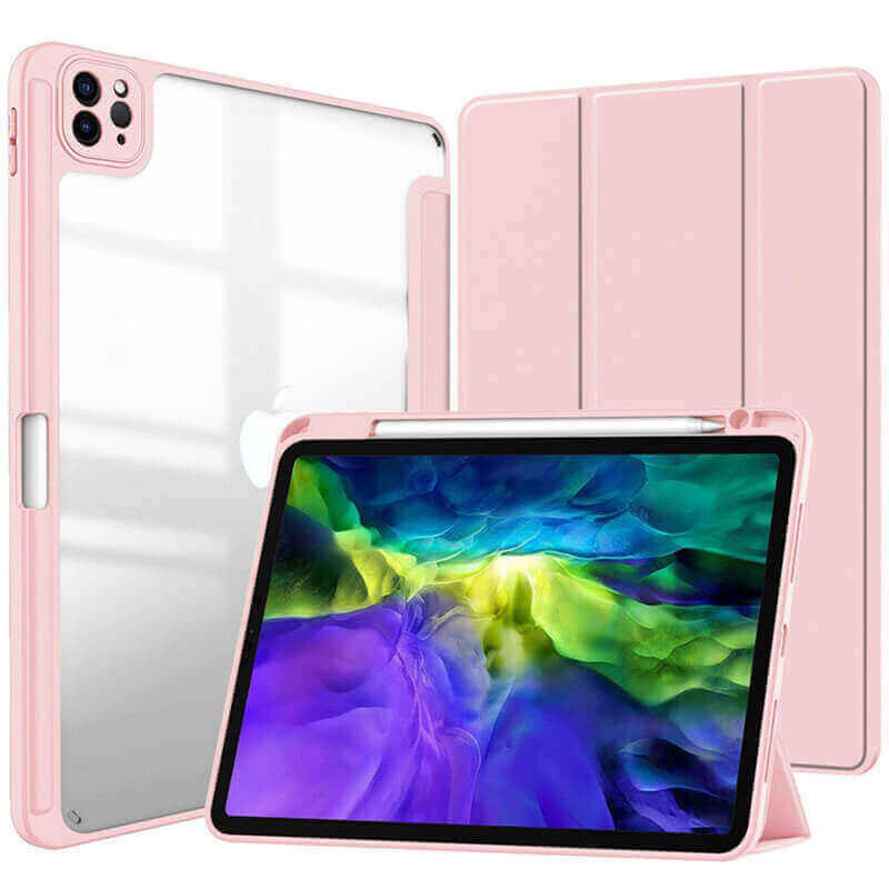 2v1 Smart flip cover+zadný silikónový ochranný obal s držiakom na pero pre Apple iPad Pro 11" 2024 (7. generace) - svetlo ružový