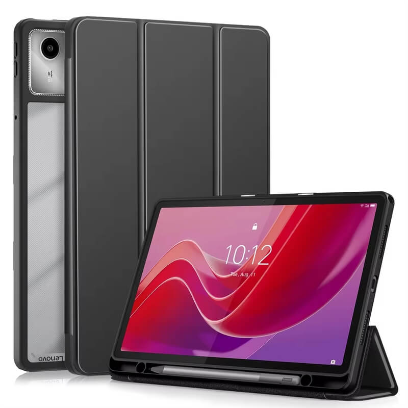 2v1 Smart flip cover+zadný silikónový ochranný obal s držiakom na pero pre Lenovo Tab M11 (2024) - čierny