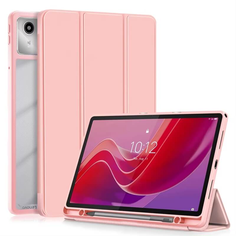 2v1 Smart flip cover+zadný silikónový ochranný obal s držiakom na pero pre Lenovo Tab M11 (2024) - svetlo ružový