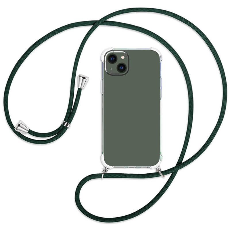 SES Priehľadný silikónový ochranný kryt so šnúrkou na krk pre Apple iPhone 14 Pro Max - tmavo zelená 11620