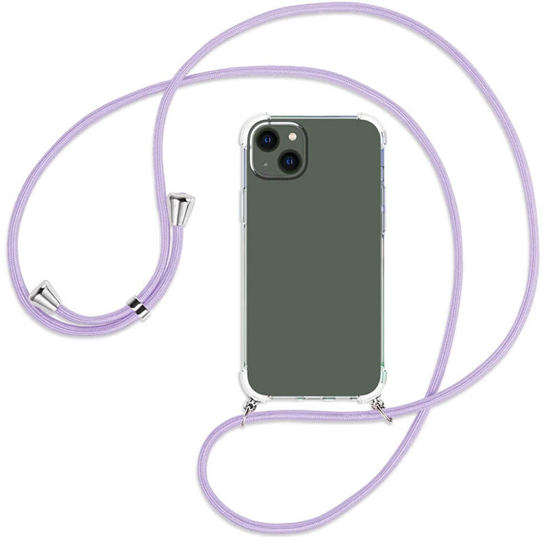 Priehľadný silikónový ochranný kryt so šnúrkou na krk pre Xiaomi Redmi Note 10 Pro - svetlo fialova