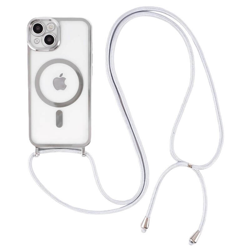 MagSafe silikónový kryt so šnúrkou pre Apple iPhone 11 - strieborný