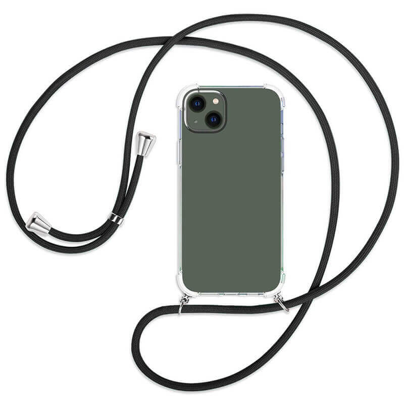 SES Priehľadný silikónový ochranný kryt so šnúrkou na krk pre Apple iPhone 16e - čierna 17267