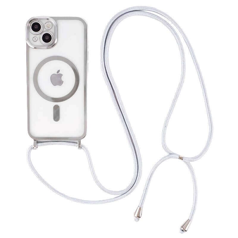 MagSafe silikónový kryt so šnúrkou pre Apple iPhone 17 - strieborný