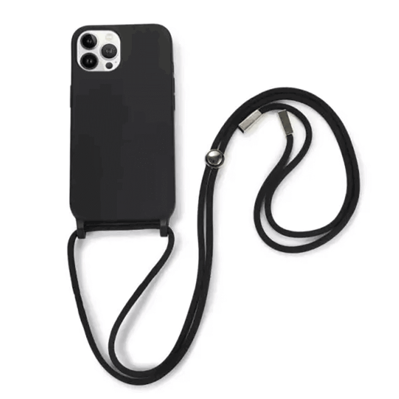 Gumový ochranný kryt so šnúrkou na krk pre Apple iPhone 17 Pro - čierny