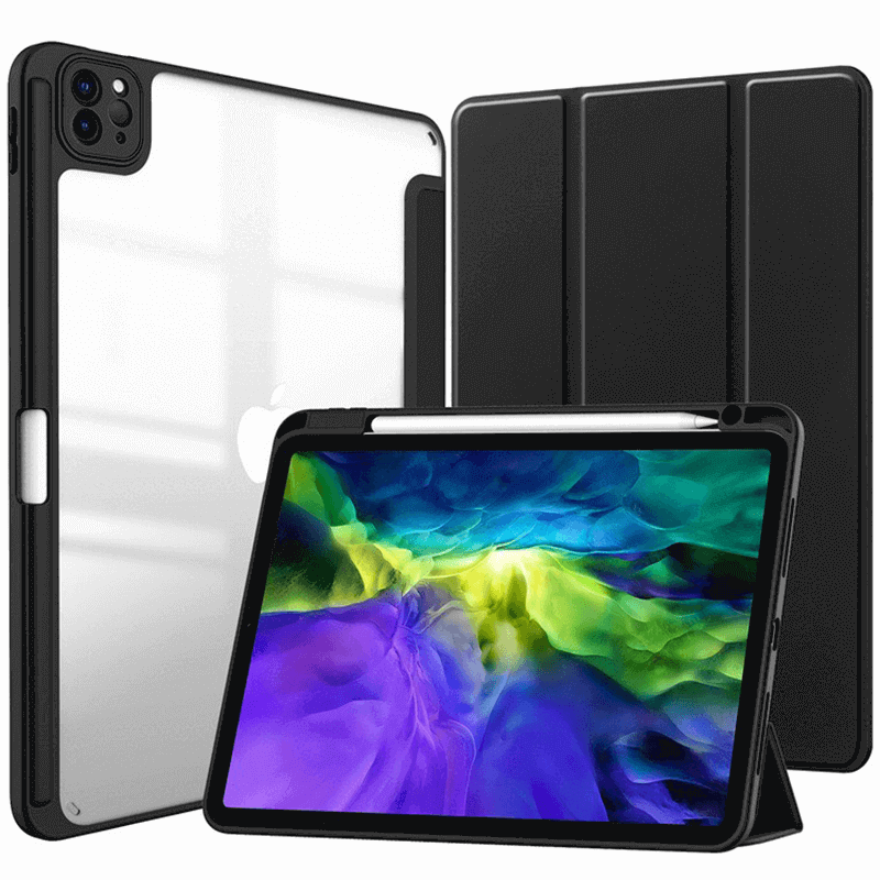 2v1 Smart flip cover+zadný silikónový ochranný obal s držiakom na pero pre Apple iPad Pro 13" 2025 (8.generace) - čierny