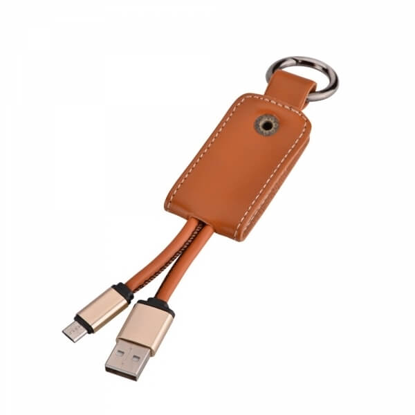 Kožený prívesok s Micro USB káblom - hnedý